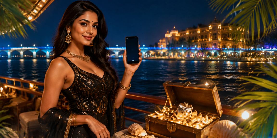 Ahmedabad riverfront casino app with blue and gold tones