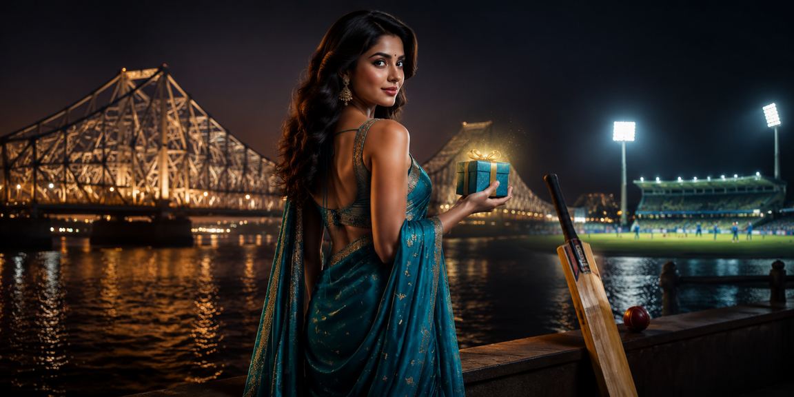 Cricket betting scene in Kolkata with woman in saree